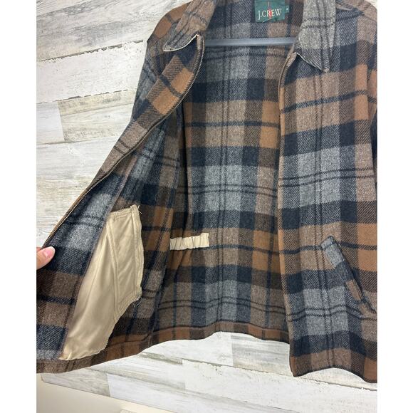 J.Crew Women’s S Tan Plaid Wool Blend Vintage Zip-Up Jacket Unlined Long Sleeve - Picture 3 of 7